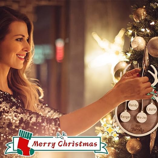 Miniatura 4 de YRH Adornos de Navidad personalizados con nombres de familia, 1-9 nombres, 1 pancarta inferior (4 adornos de Navidad de estilo)
