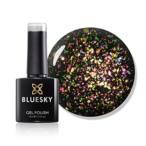 Bluesky Gel Nail Polish - Smalto Gel Polish, Nero/Multi-Glitter, Asciugatura con lampada a LED o agli UV, 10 ml