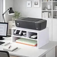 Suporte para Impressora Branco com Compartimentos, Organizador de Mesa para Escritório