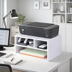 Suporte para Impressora Branco com Compartimentos, Organizador de Mesa para Escritório