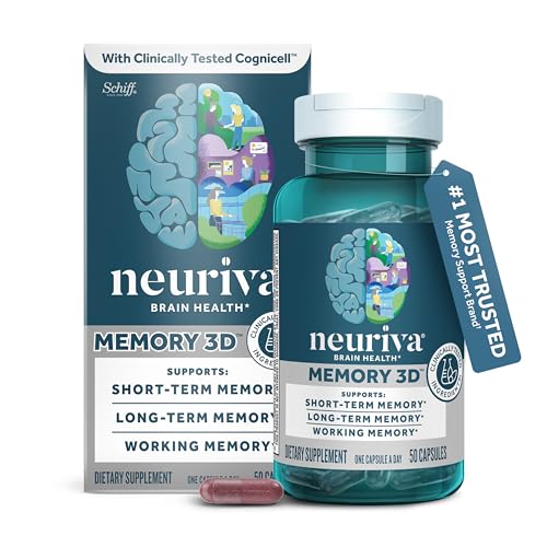 NEURIVA Memory 3D Brain Supplements for Memory and Focus, Vitamin B12 & B6, Folic Acid, 50 Count...