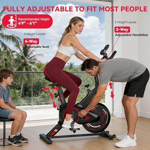 Image of Exercise Bike, Stationary Bike Indoor Cycling Spin Bike with Digital Monitor, Quiet Belt Drive, Adjustable Resistance, Heavy-Duty Frame, 350 LB Capacity, Adjustable Seat and Handlebar, Perfect for Home Gym