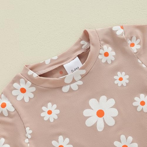 Image of Ayalinggo Baby Girl Summer Outfits Short Sleeve Lettuce Trim Floral Tops + Shorts Set Infant Clothes