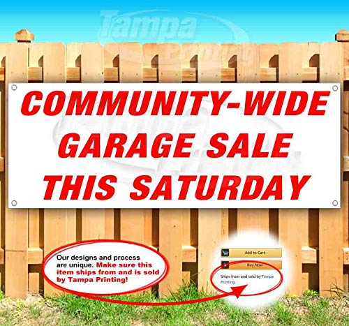Community-Wide Garage Event This Saturday Banner 13 oz | Non-Fabric | Heavy-Duty Vinyl Single-Sided with Metal Grommets