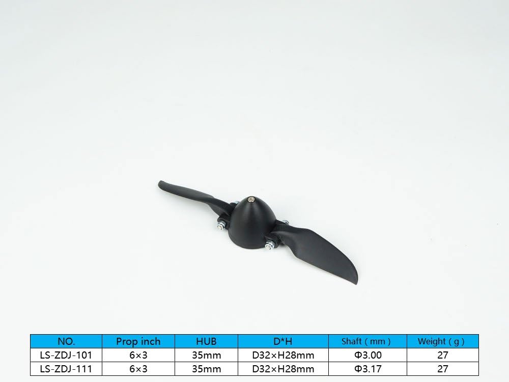 RC Folding Propeller 6×3 inch w/Spinner Size D32×H28mm, and Motor Shaft Diameter φ3.17 with Nylon Plastic Spinner for RC Plane Drone Remote Control Airplane (6×3, Shaft φ3.17)