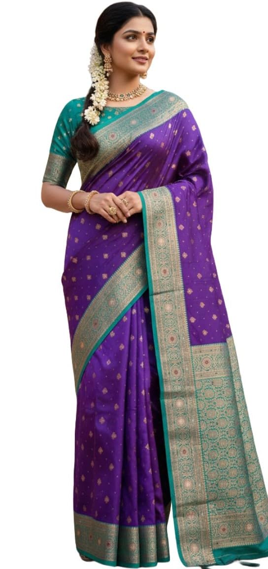 asian curves Traditional Pure Soft Banarasi silk saree with Unstitched Blouse piece-picture-53