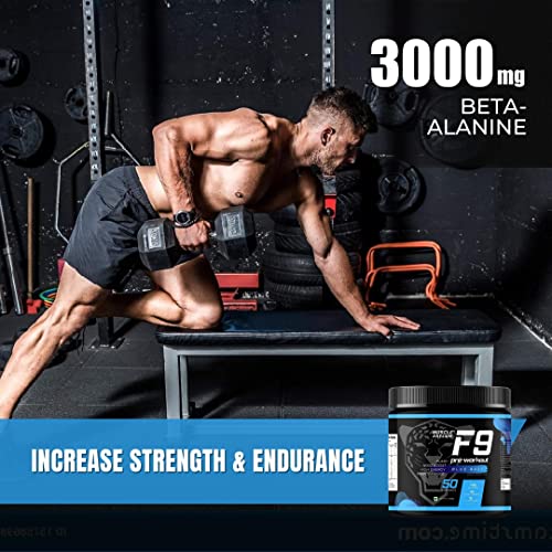 Image of Muscle Asylum F9 Pre-Workout - 50 Servings, 400gm (Blue Razz) | Boosts Energy & Endurance | Improves Focus