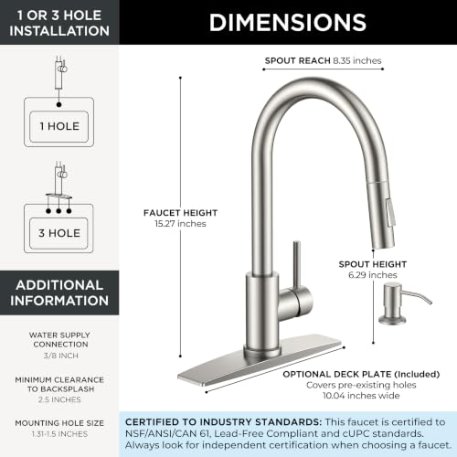 Image of FORIOUS Kitchen Faucet with Pull Down Sprayer, Modern Single Hole Kitchen Sink Faucet with Soap Dispenser, Deck Plate, Brushed Nickel Single Handle, High Arc Stainless Steel for RV Farmhouse Laundry