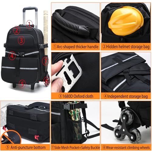 Tool Bag Backpack,1680D Oxford cloth Rolling Tool backpack, Backpack for Engineers, Wheeled Backpack Tool Bag - Removable,Durable Weatherproof, Trolley Backpack Suitcase For Home/Work/DIY - Image 3