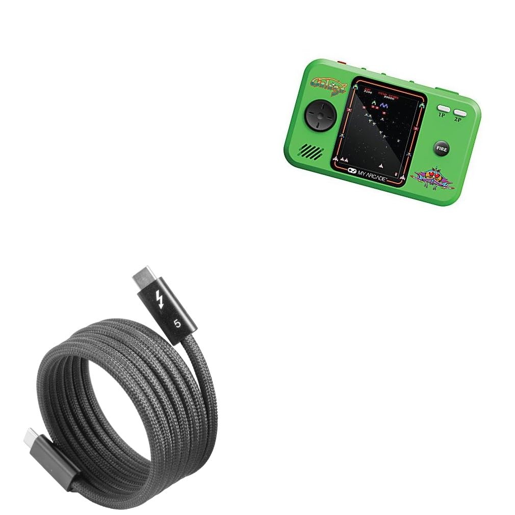 BoxWave Cable Compatible with My Arcade Galaga Pocket Player Pro (2.75 in) - SnapWrap Thunderbolt 5.0 Cable (5ft 240W), Magnetic Self-Coiling Nylon Braided Retractable - Jet Black