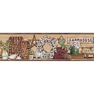 York Wallcoverings Farmhouse Shelf Border Red Spray with Water and Hang Ultra Easy