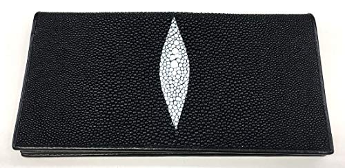 Julie Genuine Real Stingray Skin Leather One Eye Checkbook Long Black Wallet