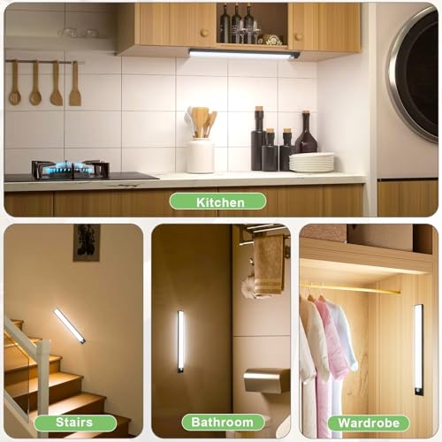 Image of 3 Color Tempers Dimmable Under Cabinet Lights Wireless[2 Pack], Rechargeable LED Motion Sensor Lighting Indoor, Magnetic Closet Lights (Black-2 Pack-2500mAh)