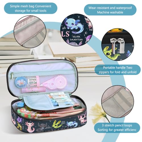 Image of Axolotl Pencil Case, Pencil Case For Boys Kids, Salamander Pen Box For School, Large Capacity School Supplies, Desk Organizer Office Business, Colorful Gifts Pen Box
