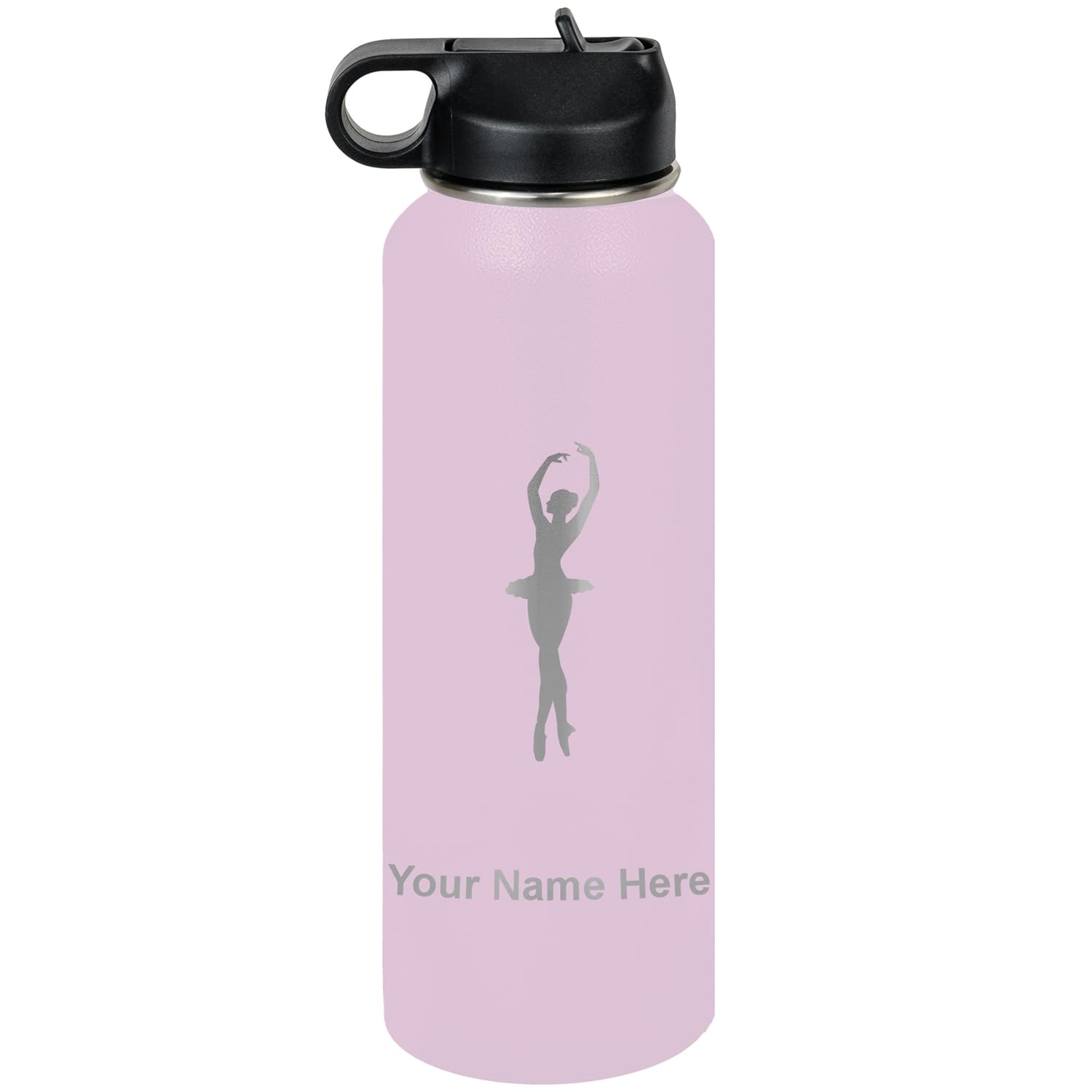 LaserGram Personalized Water Bottle, Ballet Dancer Woman, Stainless Steel Double Wall Vacuum Insulated with Flip Top Straw, Custom Engraved Gift (40oz
