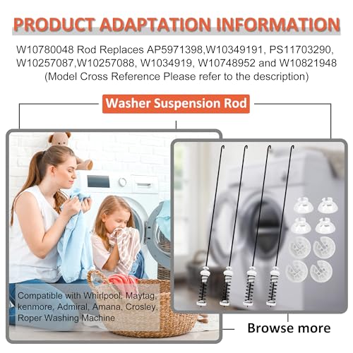 image for Updated W10780048 Washer Suspension Rod Kit 4pcs (23.6in) Compatible w