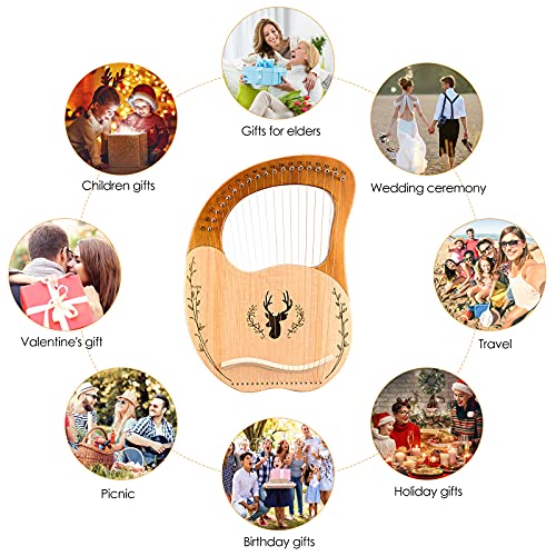 SEAAN 19 String Lyre Harp Lye Harp Solid wood Mahogany with Carry Bag.Harp portable lyre19 string.Unique patterns, carved phonetic symbols, exquisite carvings