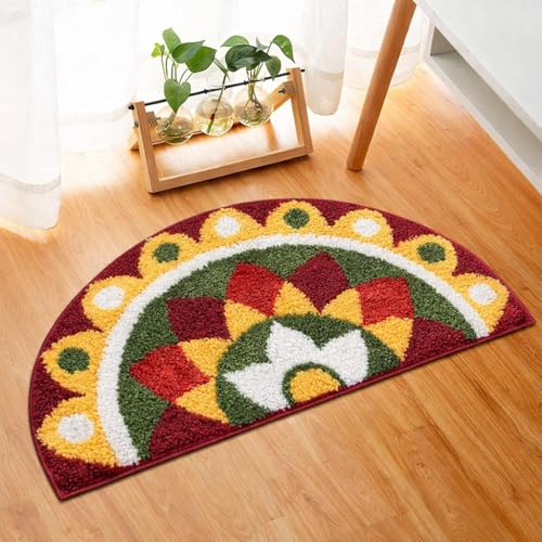 Image of Roseate Kolam (40x80cm) Super Soft Microfiber 1800 GSM Decorative Mat Anti-Skid Door Mats for Home /Bathroom Mat /Bedroom /Kitchen /Floor Mat (Maroon)