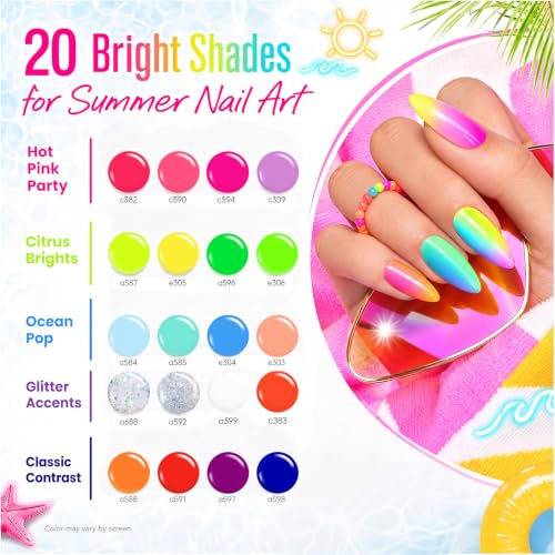 Image of Beetles Neon Gel Nail Polish Set, 23 PCS 20 Color Rainbow Gel Polish Kit | Hot Pink Orange Blue And Lemon Green Glitter Gels With 3Pcs Base Top Coat Set for Uv Soak-Off Manicures Or Gifts