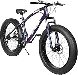 Max4out 26 inch Fat Tire Mountain Bike, 21 Speed with Dual Front Suspension, Double Disc Brake and High Carbon Steel Frame Anti-Slip Bicycle, Mens and Womens,Purple