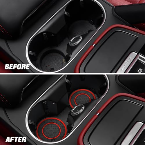Image of Osilly Car Coasters for Cup Holder, 2.75 Inch No-Slip Anti Dust Insert Coaster, Universal Auto Waterproof Coasters Silicon Insulation Cup Mats for Woman Man, Suit for Vehicle (Black /Red, 4PCS)