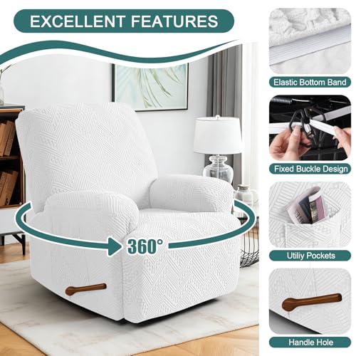 Image of Ruaozz Recliner Sofa Covers Oversized Recliner Chair Covers Recliner Covers for Reclining Chair with Pockets Washable Furniture Protector with Elastic Bottom (1 Seater-X Large, Ivory)