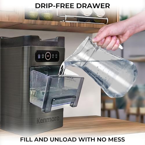 Kenmore Front Load Ice Maker – Machine à glaçons Domestique, Nugget Ice Maker Makes 9 Pebble in 6 Mins, Portable Self‑Cleaning Ice Machine, 26 Lbs/Day, Stainless Steel Black