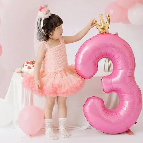 Hzqruqh B40PPN-V2-3 40 Inch Crown Pink Number 3 Balloon, Big Conjoined Baby Pink Foil Mylar Helium 3 Balloon For Girls 3Rd Birthday Party Decorations Pink Princess Theme Party Decorations Supplies Anniversary Decor thumb #3
