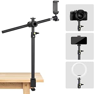 JEBUTU OS01 - Trípode de Mesa para cámara (Ajustable de 32,5 a 55 cm, Soporte de Mesa para cámaras pequeñas, trípode de luz con Brazo Flexible y Cabezal esférico de 1/4" para Smartphones, luz de