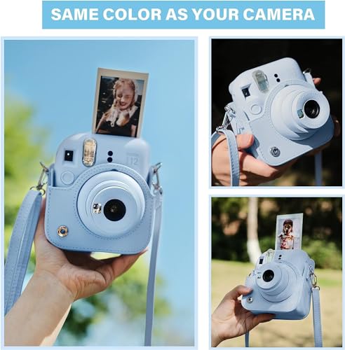 Image of Instant Mini 12 Instant Camera Accessories PU Leather Case + Fuji 20 Shot Mini Films + 64 Photos Album + 5 Plastic Frame + 10 Paper Hanging Frame + 20 Stickers (Blue)