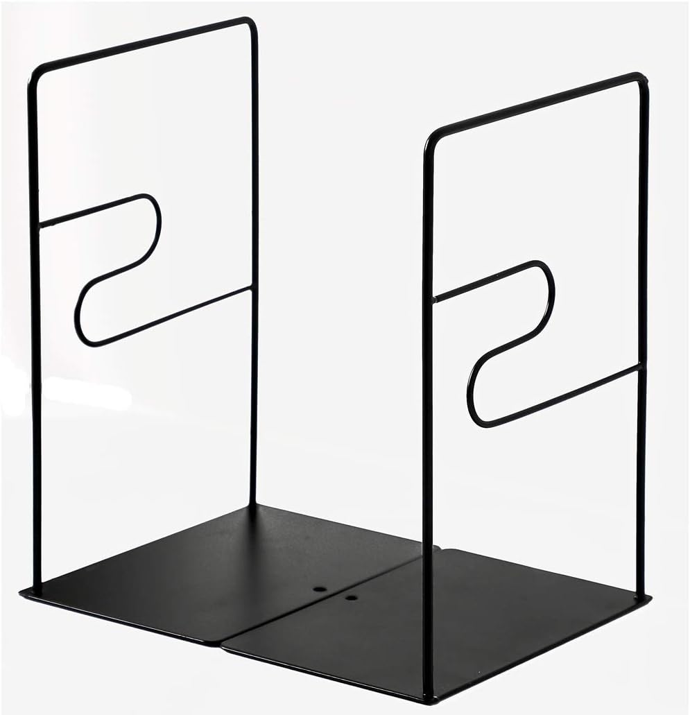 SIPLIV Minimalist Style Bookends Metal Adjustable Books Holder Stand Book Rack Desk Bookend - Z line, Black