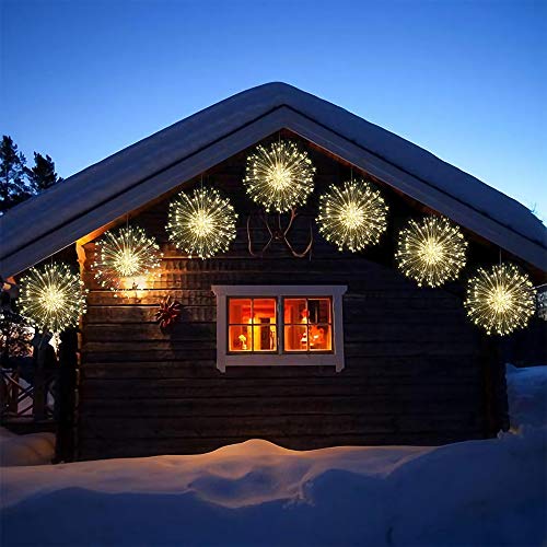 8 packs Firework Lights Copper Wire LED Lights, 8 Modes Dimmable String Fairy Lights with Remote Control, Waterproof Hanging Starburst Lights for Parties,Home,Christmas Outdoor Decoration
