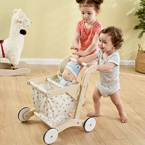 labebe Push Walker Stroller Baby Walker, Push Toy for Toddler, Pull Wagon for Kid, 2-in-1 Activity Push Walker for Infant/Child, sit to Stand Learning Walker, Wooden Play Wagon 4 Wheel, Doll push toy - Image 5