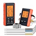Wireless Meat Thermometer for Grilling and Smoking, Food Thermometer for BBQ Smoker Oven Cooking Steak, Grill Thermometer for Outside Grill with 4 Meat Probes, Kitchen Timer