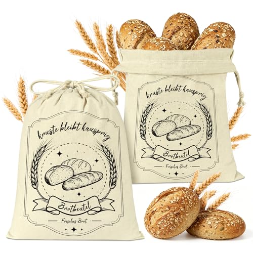 Coicok Leinen Brotbeutel 2er Set 30x40cm Brötchenbeutel mit Kordelzug zur Brotaufbewahrung & Frischhalten Idealer Brottüten Brot Aufbewahrung Wiederverwendbarer und Waschbare für Brot & Gebäck