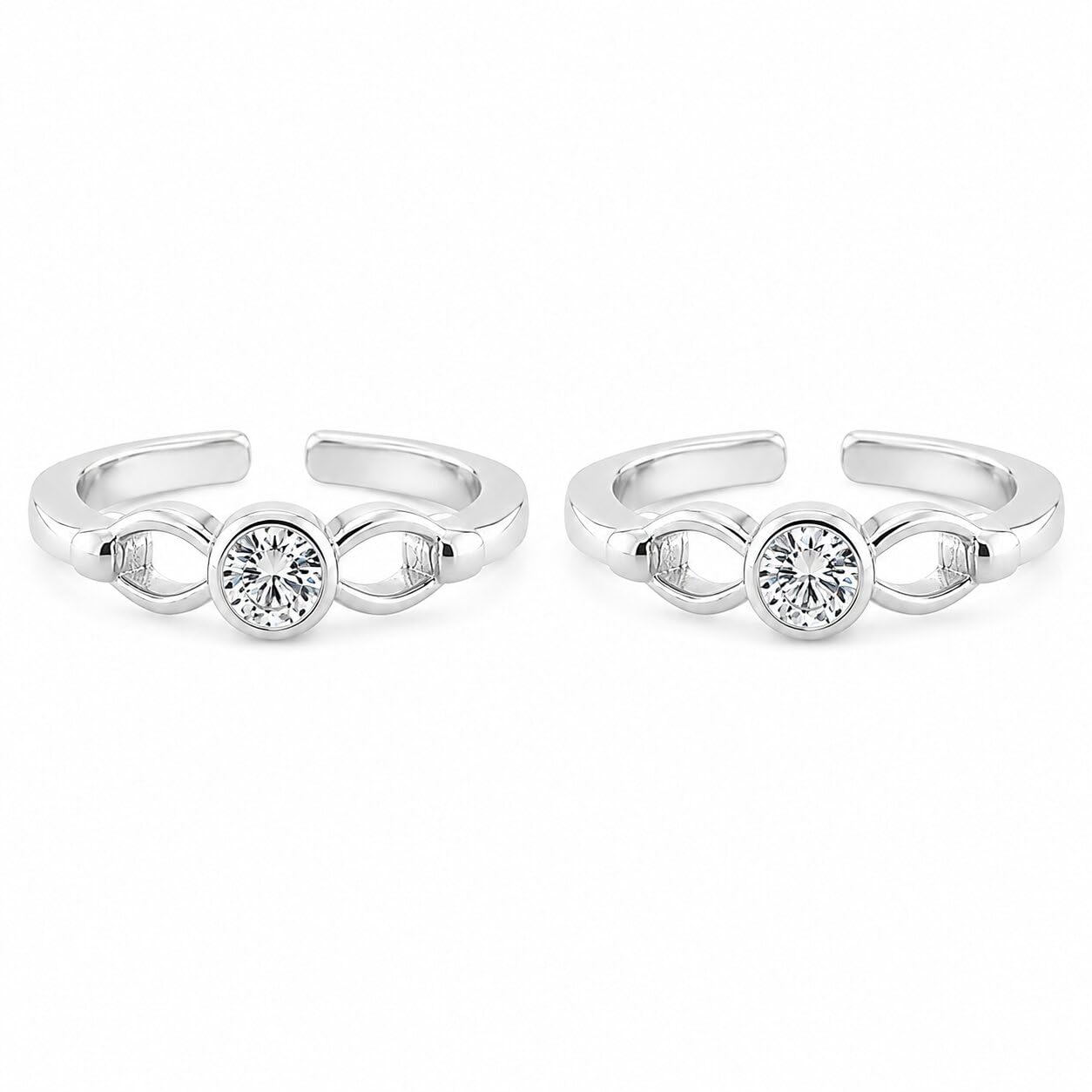 sahiba gems 925 Sterling Silver Designer Toe Rings for Women | Round One Zircon Band Bichiya | Pair of 2 | Lightweight & Skin Friendly-picture-12