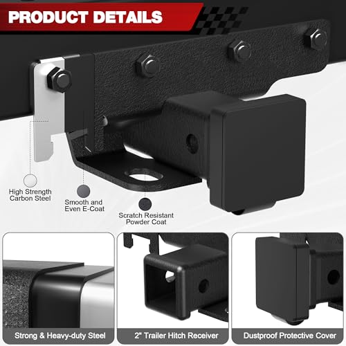Tow Trailer Hitch Receiver Kit 2 Inch Rear Bumper, Max Towing Capacity 3500 lbs, Compatible with 2018-2025 Jeep Wrangler JL JLU 4 Door and 2 Door Unlimited – Excludes JK Models