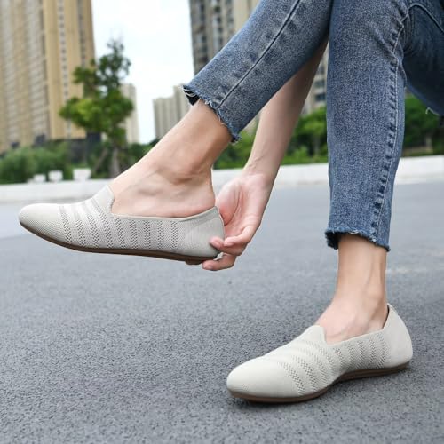 Image of poemlady Women's Ballet Flat Shoes Dress Shoes Knit Round Toe Slip On Ballerina Walking Flats Shoes for Woman Low Wedge Casual