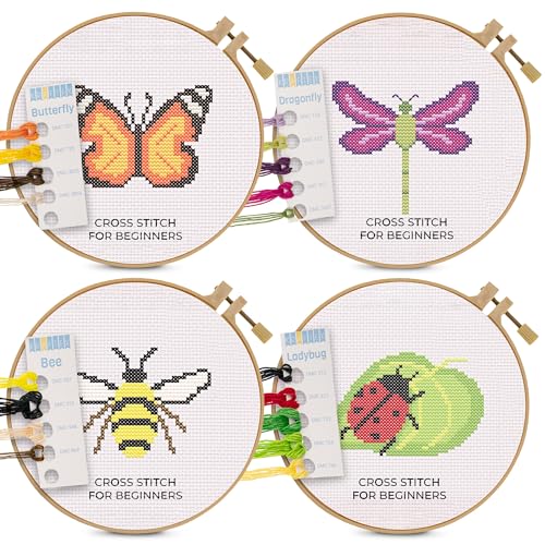 Kraftex ID-12 Cross Stitch Kits: Stamped Cross Stitch Kits For Beginners. [1 Embroidery Hoop] Simple And Easy Beginner Cross Stitch Kits For Adults And Kids cover