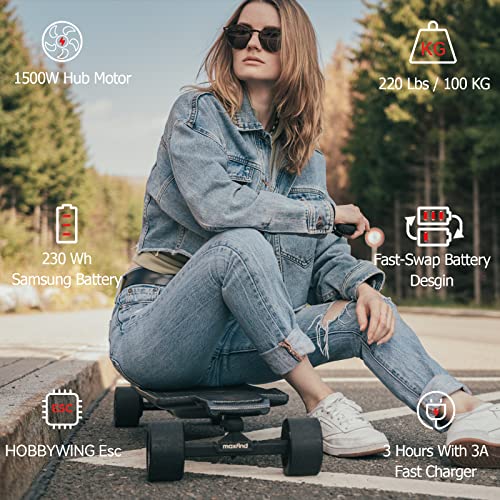 Maxfind All Terrain Electric Skateboards For Adults Youth Kids Electric Longboard With Remote, 26 Mph Top Speed, Swappable Battery, 38 Inch (21Miles / 35Km (Standard Range)) #TOP4