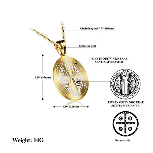 LBFEEL Stainless Steel Saint Benedict Medal Gold Catholic Saint Medals Pendant Necklace for Men Women with a Gift Box2