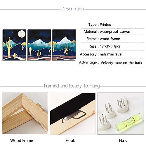 Sechars Abstract Mountain Canvas Wall Art Golden Cactus Art Prints Desert Landscape Painting Pictures Contemporary Nordic Style Decor #TOP5