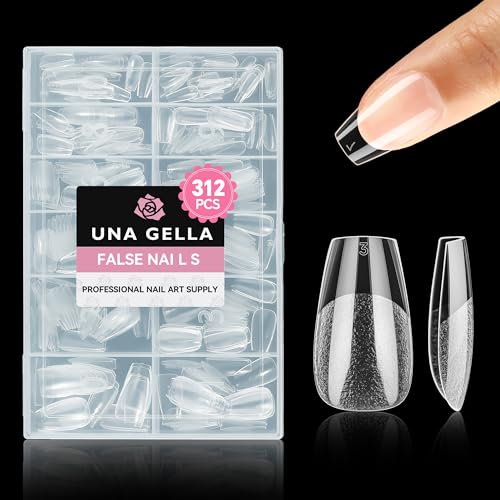 UNA GELLA Short Coffin Nail Tips 312pcs Short Coffin Gel Nails Tips Pre-shape Half Matte Fake Nails 12 Sizes Full Cover Press on Nails for Acrylic Nail Extension DIY Salon at Home