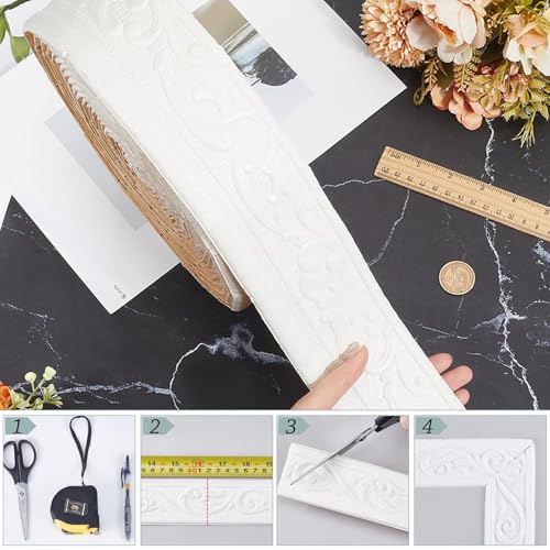 Miniatura 4 de Dryxog Molduras Decorativas Para Pared, 7,8 Cm X 10 M Molduras De Pared Autoadhesivas, 3d Decorativas Para Rodapiés Blandos Puertas De Armarios Paredes Muebles Marcos De Espejos Blanco