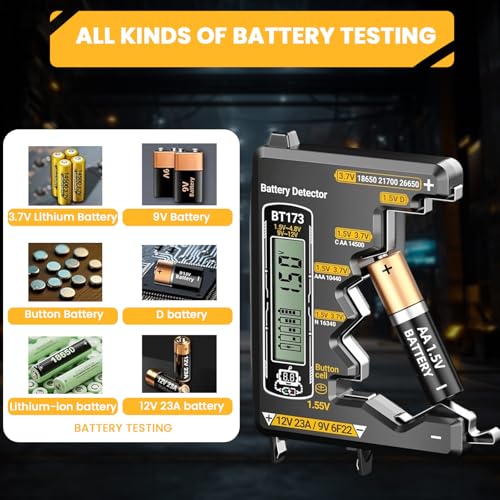 Image of Serplex LCD Battery Tester, Dual Range Digital Voltage & Capacity Detector Battery Capacity Meter Batteries Power Indicator for 1.5V /3.7V /9V 6F22 /12V 23A /AA /AAA /C /D Button & Lithium Batteries