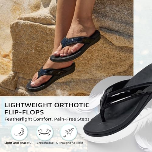 Image of Orkii Womens Plantar Fasciitis Feet Sandals, Best Orthotic Flip Flops With Arch Support, Comfortable Walking Sandals