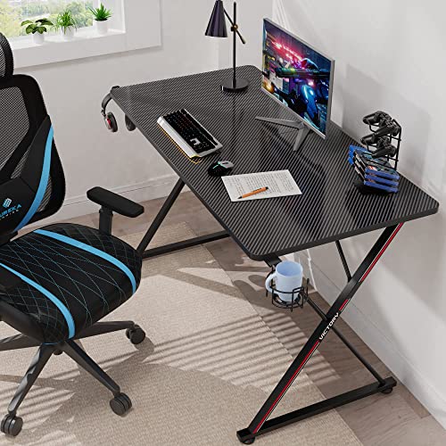 It's_Organized Gaming Desk 47 Inch Pc Computer Desk Home Office Student Desk X-Shaped With Mouse Pad Cup Holder Headphone Hook Handle Rack,Black #TOP1