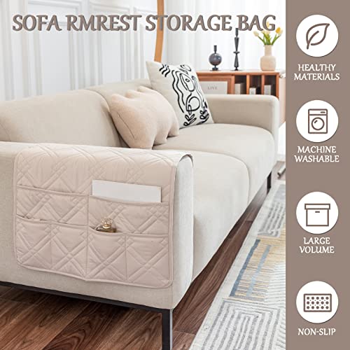 Reposabrazos de sofá, soporte antideslizante para sofá, para mandos a distancia, teléfonos móviles, gafas y revistas, elegante solución de almacenamiento para reposabrazos color caqui para sala de