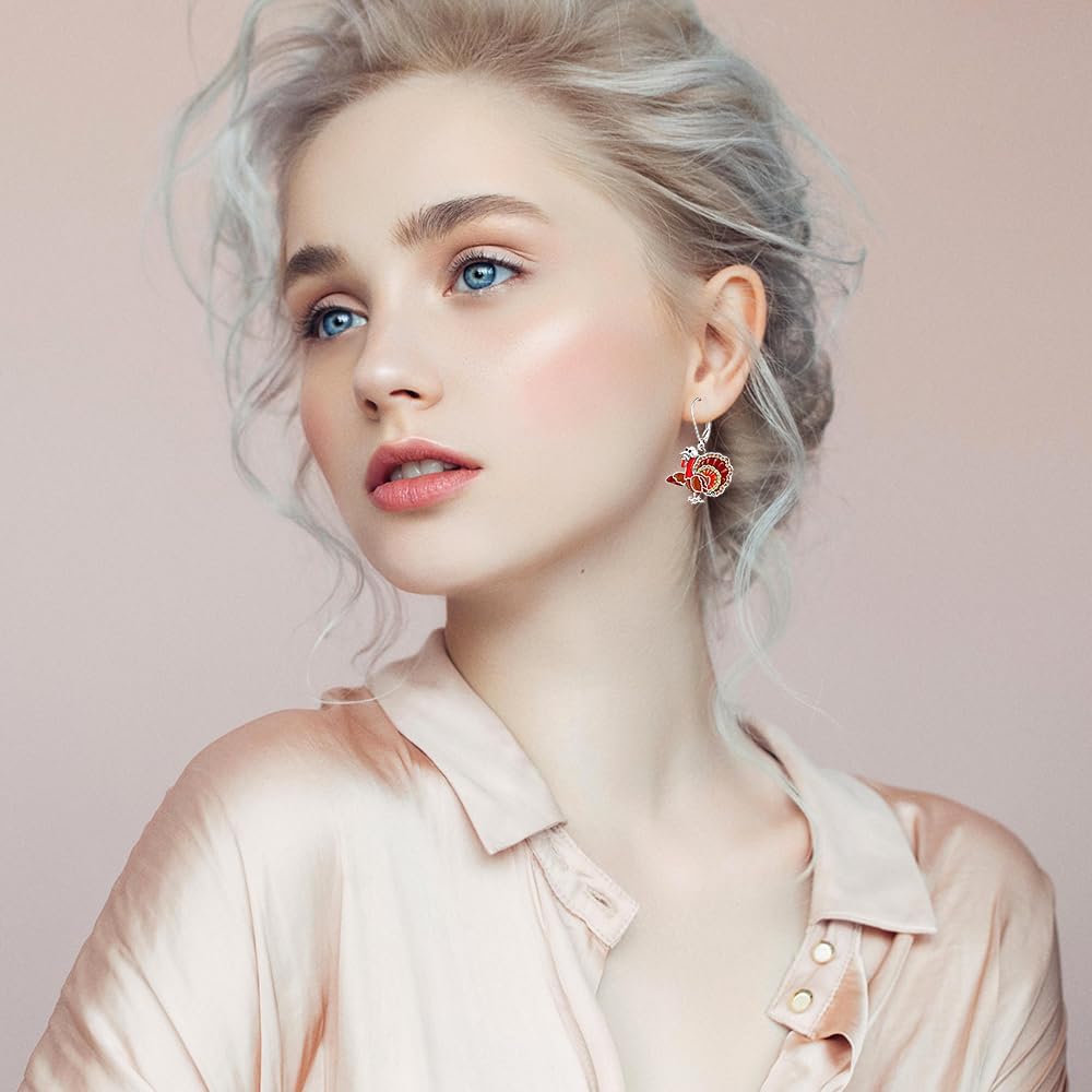 Fall Thanksgiving Earrings for Women Turkey Earrings 925 Sterling Silver Dangle Leverback Christmas Fall Gifts for Women - Image 3