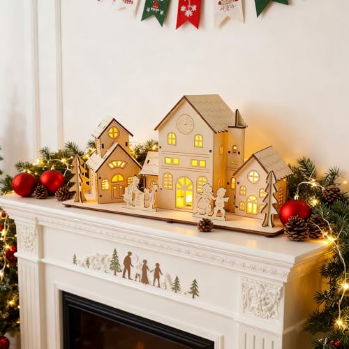 3 Stk Weihnachtsdorf Mit Beleuchtung, Weihnachtshaus Beleuchtet Aus Holz – Ansicht 6